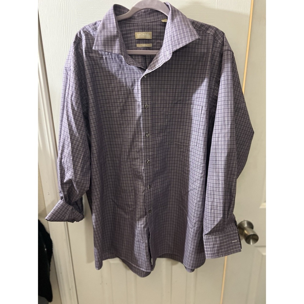 Men's Button Up Shirt By Michael Kors Size 18 34/35 Purple Plaid